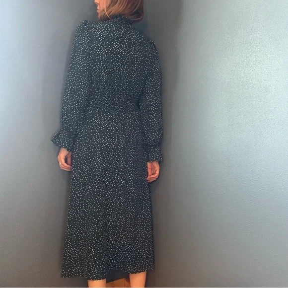 Green & White Long Sleeve High Neck Polka Dot Dress Size Large - Picture 6 of 12